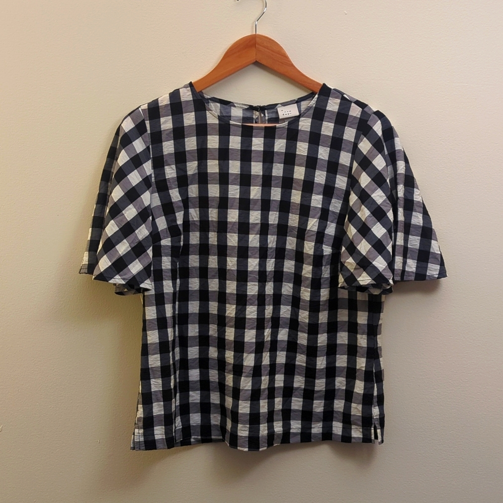 A New Day Womens Ruffle-Sleeve Checkered Top